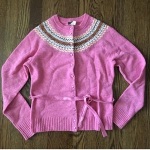 J Crew Fairisle Tie Waist Cardigan